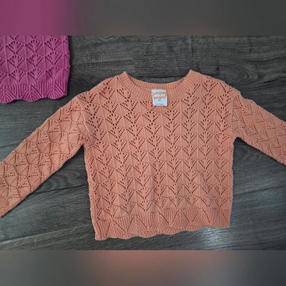 Jumping Beans Pink & Orange Girls Pointelle Crewneck Sweaters Size 4/5t - Picture 3 of 4